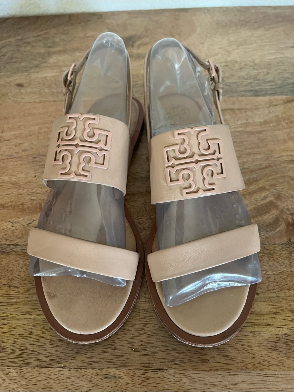 Tory Burch Designer Jute Melinda Nude Tan Pink Leather Sandals Size 6 M